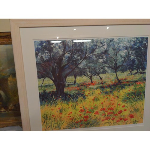 420A - Framed ltd edn print (1/99) by Ross Wliley, trees & poppies67.5 x 61 cms