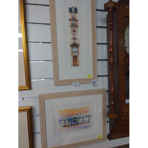 422 - Niko Dhales, two framed original watercolour cityscapes, signed N. Dhales - one architectural, and o... 