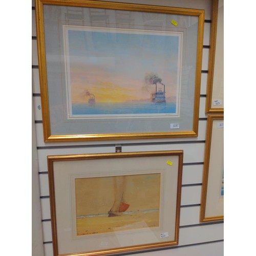 426 - Two art works, one original of a beached boat plus a signed ltd, by Paul Wright featuring paddle ste... 