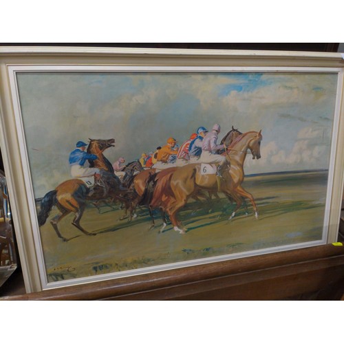 436 - A.J Munnings 'The Start' framed print 80 x 54cm