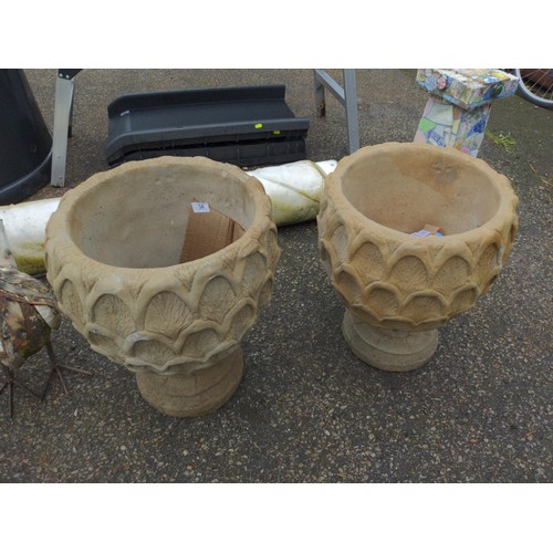 97 - Pair of Pineapple pedestal planters D40cm x H50cm