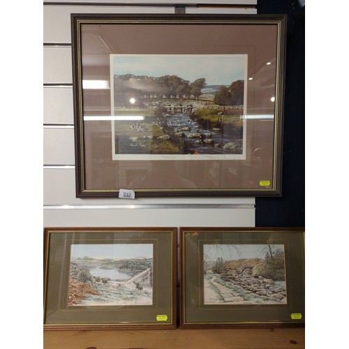 423A - 3 local signed prints. Postbridge by Donald Ayres 51cm x 43cm, Burrator & Dartmeet.