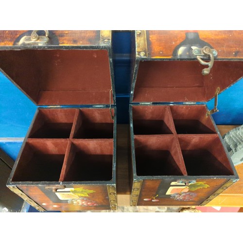 441 - 2x hand-painted wine bottle boxes. H34cm