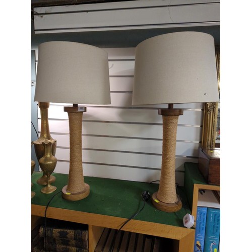 455 - Pair of large rush-wrapped table lamps. H75cm