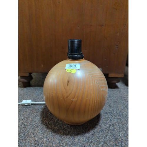 489 - Ikea vintage Heavy wood spherical table lamp. H26cm overall