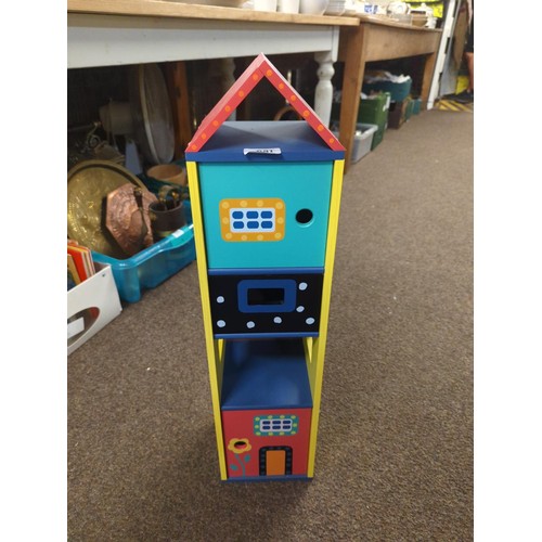 681 - Tall wooden town house style colourful storage unit with 1 drawer, 2 cupboards & a shelf, Ht 67 ... 