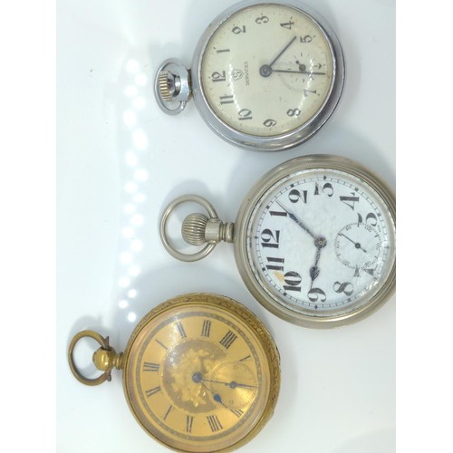 555 - Three various open faced pocket watches with seconds subsidiary dial