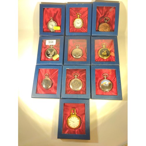 558 - Ten boxed quartz pocket watches