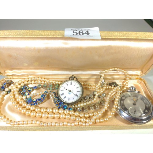 564 - 935 silver cased ladies open faced key wind pocket watch, Ingersoll Triumph open faced pocket watch ... 