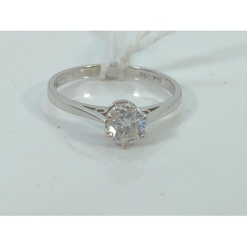 578 - 0.50 carat natural diamond solitaire ring set in 18ct white gold, size O, gross weight 2.43 grams