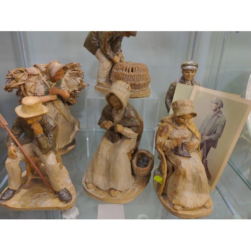 660 - Six Rosemarie Cooke unglazed clay figures of fishermen and knitters etc. based on P. Le Lievre Guern... 