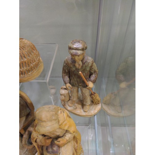 660 - Six Rosemarie Cooke unglazed clay figures of fishermen and knitters etc. based on P. Le Lievre Guern... 