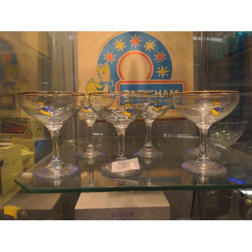 685 - 6 Babycham saucers, gold rimmed, boxed, all in excellent condition