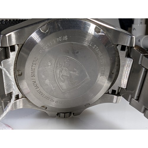 553 - Ferrari gents chronograph stainless steel wristwatch, numbered SF.04.1.14.0020 with zipped case and ... 