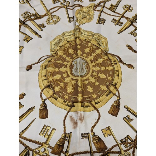 546 - Hermes Paris, silk scarf with key design in ochre colourway 'Les Clefs' by Caty Latham, 89 x 89cm. S... 