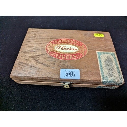 548 - Unsealed Jamaica Cigars El Cantara box containing large and small cigars over two layers