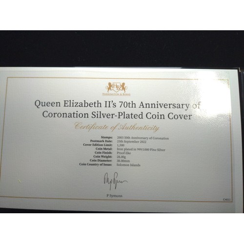 526 - Harrington & Byrne Queen Elizabeth II's 70th Anniversary of Coronation Silver-Plated Coin Cover,... 