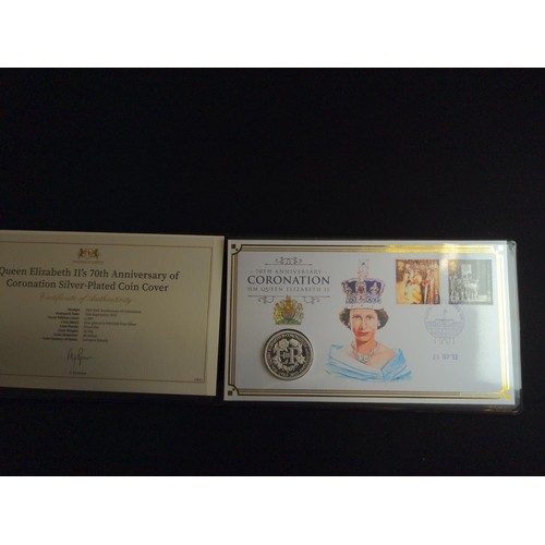 526 - Harrington & Byrne Queen Elizabeth II's 70th Anniversary of Coronation Silver-Plated Coin Cover,... 