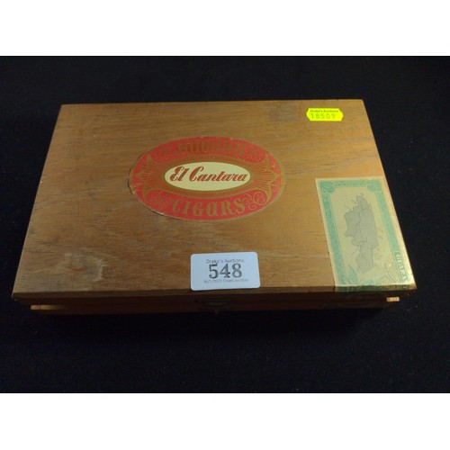 548 - Unsealed Jamaica Cigars El Cantara box containing large and small cigars over two layers