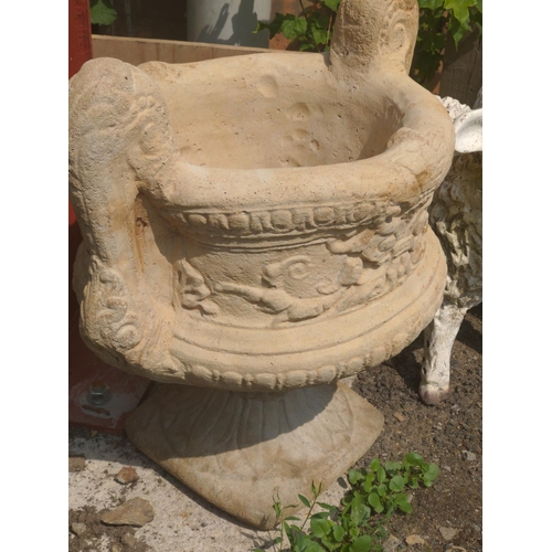 23 - 2 x concrete urn pedestal planters D46cm H50cm