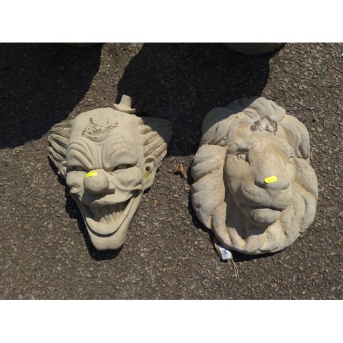 96 - 1 x Lion flatback concrete wall hanging faced + Joker flatback concrete wall hanging face