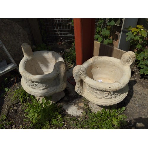 28 - 2 x concrete urn pedestal planters D46cm H50cm