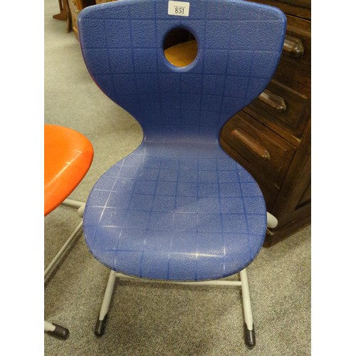 87 - Verner Pantan designed modern plastic chairs, one blue and one orange, thought to be 1970's.