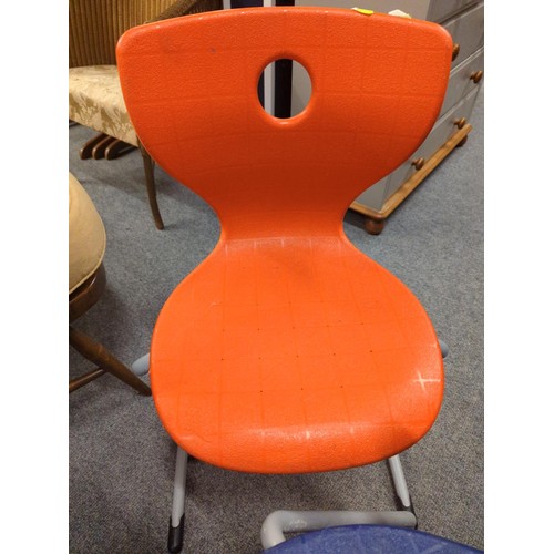 87 - Verner Pantan designed modern plastic chairs, one blue and one orange, thought to be 1970's.