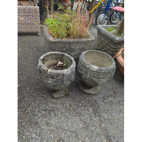 133 - concrete planters x 3 Largest 38cm x H31cm 