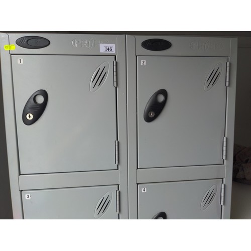 146 - Metal locker unit with 10 cupboards all with keys H178cm x W61cm x D30cm 