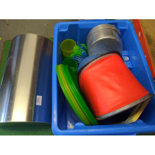 315 - S/S Bread bin plus grater, camping plastic plates and cups etc..
