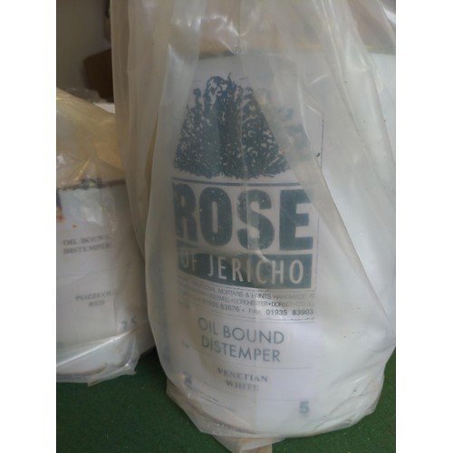 228 - Four tins of paint Rose of Jericho (specially for lime walls) inc, 2.5 ltr of deep verona green, 2.5... 