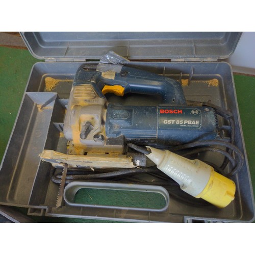 239 - Bosch GST85PBAE 110v Jigsaw together with Bosch GBH2SL 110v hammer drill