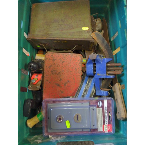 257 - Box of various tools inc. 3 toolboxes & contents, small vice, door lock etc.Does not include cra... 