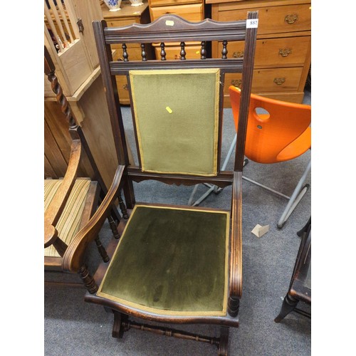 1086 - American style rocking chair in hardwood with green velvet seat W53cm x D50cm x H107cm