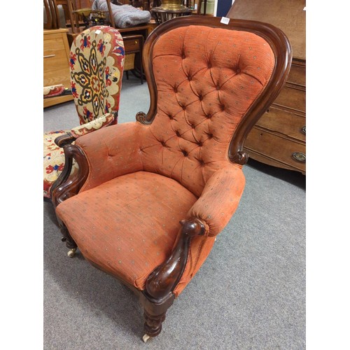 1083 - Button back upholstered Victorian arm chair W 80 H105 cm