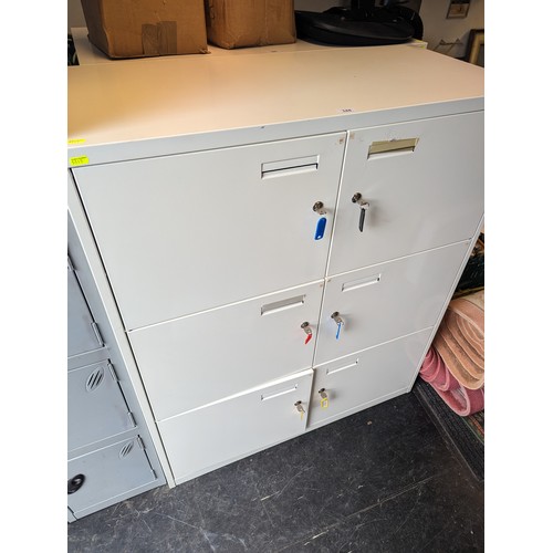 148 - metal locker unit with 6 cupboards all with keys 47cm x100cm x 119cm