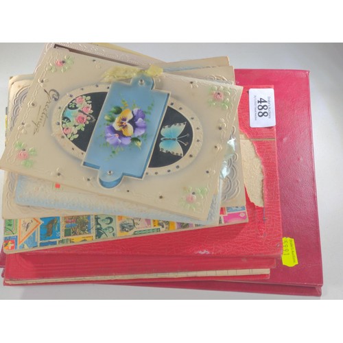 171 - Four part filled stamp albums and binder, together with some vintage cards