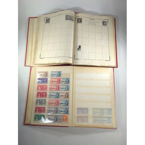 171 - Four part filled stamp albums and binder, together with some vintage cards