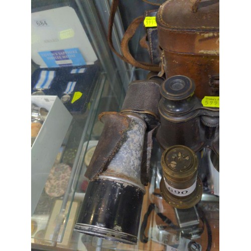 243 - A. Kershaw & Son Ltd 1918 monocular (AF), three pairs of vintage binoculars etc.