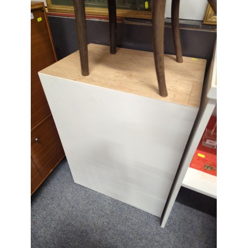 405 - Large painted 1 shelf unit, w 142 x d 47 x ht 90 cms, with matching slightly lower  plinth