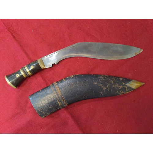 158 - Kukri knife with leather scabbard, overall length 44cm