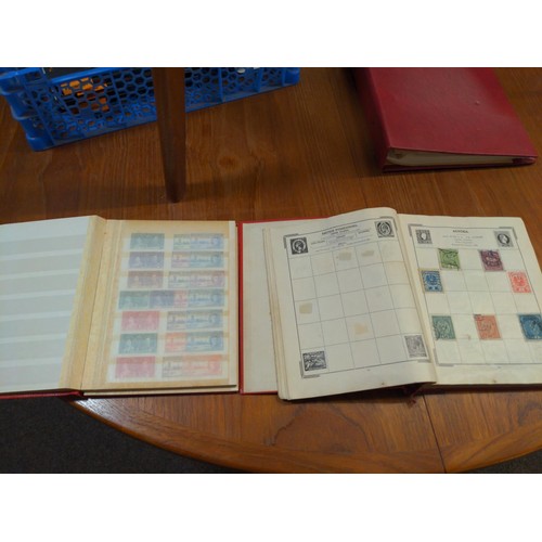 171 - Four part filled stamp albums and binder, together with some vintage cards