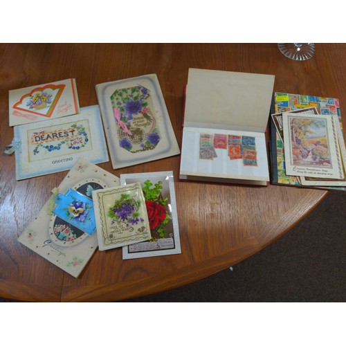 171 - Four part filled stamp albums and binder, together with some vintage cards