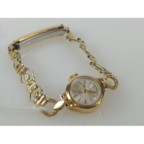 177 - 9ct gold cased ladies Rotary watch, 21 jewels, case 16mm, diameter, with a rolled gold strap