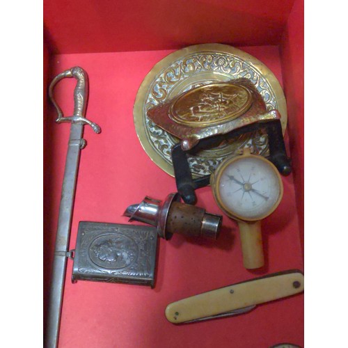 245 - Various collectables inc. a compass, Victorian vesta, metal detecting finds etc.