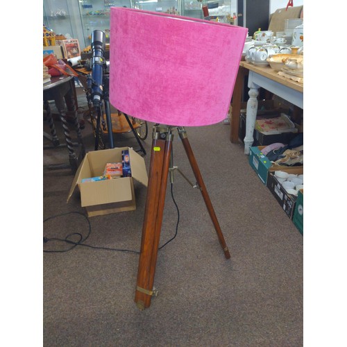 259 - Converted tripod lamp with bright pink shade