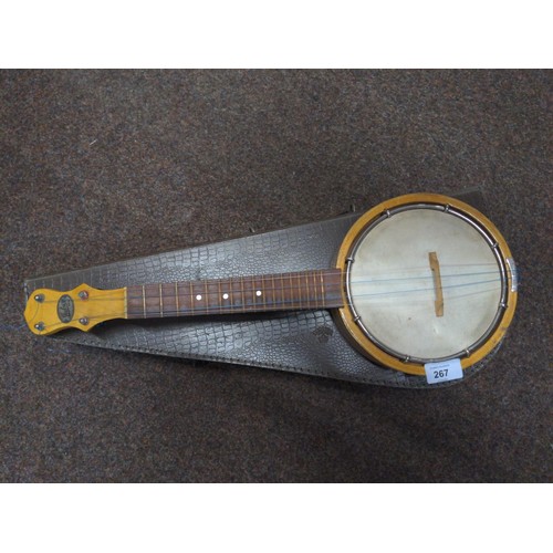 267 - Jedson banjolele with leather case in good condition