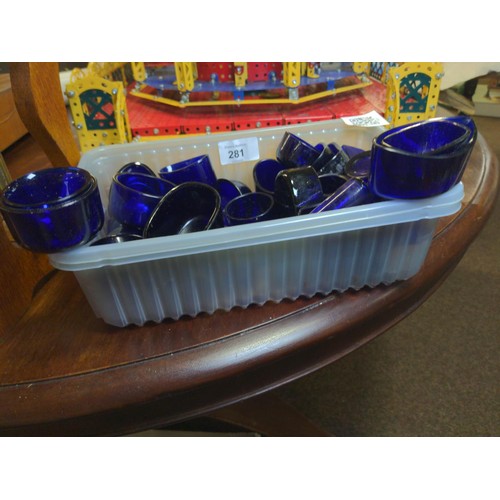 281 - Box of various blue glass liners