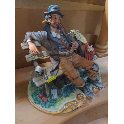 317A - Capodimonte model of man on bench with picnic, Model no. 878